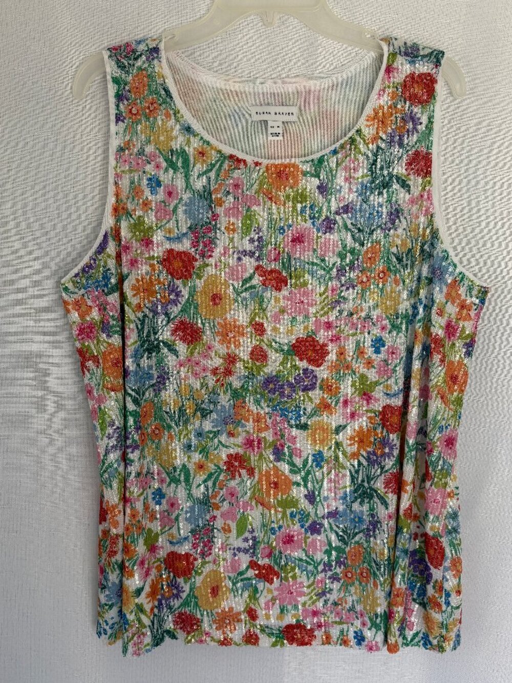 SUSAN GRAVER Multi Color Floral Sequin Sleeveless Lined Knit Top